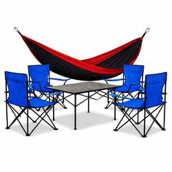 Boja – KAMPING COMBO - 4X PLAVA STOLICA + VELIKI STOL + HAMMOCK GRATIS