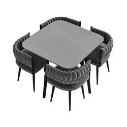 MODEL – OAKORA SET 4X TAMNO SIVA STOLICA PLATNO + SIVI KAMENI STOL