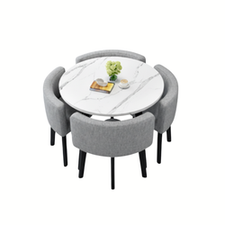 VLADI SET 4X SVJETLO SIVA STOLICA PLATNO + BIJELI STOL