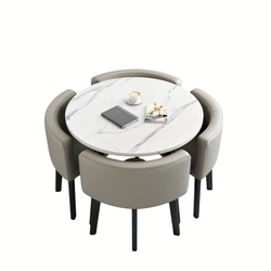 VLADI SET 4X SVJETLO SIVA STOLICA PU + BIJELI STOL