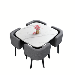 MODEL – SKAYA SET 4X TAMNO SIVA STOLICA FABRIC + BIJELI STOL