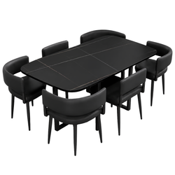 MODEL – MEZZON SET 6X CRNA STOLICA PU + CRNI KAMENI STOL