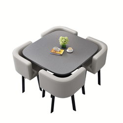 MODEL – SKAYA SET 4X SVJETLO SIVA STOLICA KOŽA + SIVI STOL