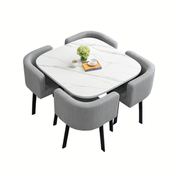 SKAYA SET 4X SIVA STOLICA PLATNO + BIJELI STOL