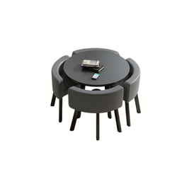 VLADI SET 4X TAMNO SIVA STOLICA PU + CRNI STOL