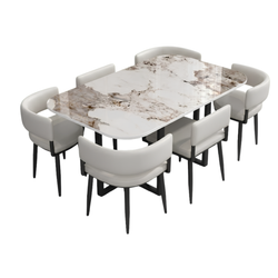 MODEL – MEZZON SET 6X BIJELA STOLICA PU + BIJELI KAMENI STOL