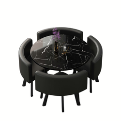 VLADI SET 4X CRNA STOLICA PU + CRNI KAMENI STOL