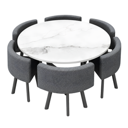 MODEL – DINEO SET 6X SIVA STOLICA PLATNO + BIJELI STOL