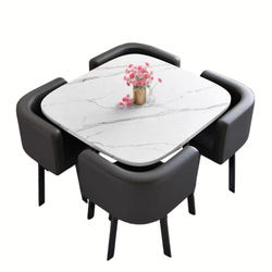MODEL – SKAYA SET 4X CRNA STOLICA KOŽA + BIJELI STOL