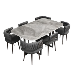 MODEL – MEZZON SET 6X SIVA STOLICA PU + SIVI KAMENI STOL