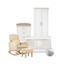 Bundle – 5 Piece Set - Cot Bed, Dresser, Wardrobe Nursing Chair & Mattress