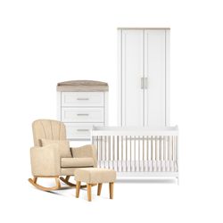 Bundle – 4 Piece Set - Cot Bed, Dresser, Wardrobe & Nursing Chair