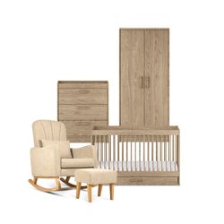 Bundle – 4 Piece Set - Cot Bed, Dresser, Wardrobe & Nursing Chair