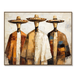 Golden Companions – Southwestern Abstract Figure Wall Art Textured Oil Painting