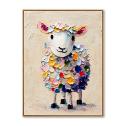 Colorful Sheep Wall Art – Textured Animal Canvas Painting for Modern Homes