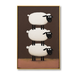 White Sheep Wall Art – Stacked Minimalist Animal Canvas for Modern Interiors