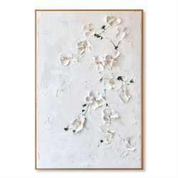 Silent Blossom – Textured Floral Wall Art, Hand-Painted White Flower Canvas for Minimalist Home Decor