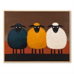 Sheep Wall Art – Minimalist Animal Canvas Painting for Modern Home Decor