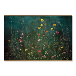 Emerald Meadow Horizon Panoramic Floral Wall Art Hand Painted Wildflower Canvas for Living Room