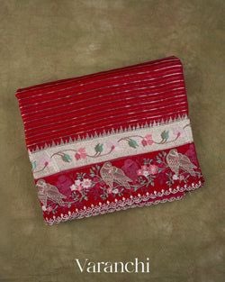 Crimson Maroon Bird and Floral