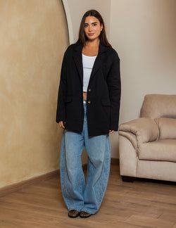 Oversized Linen Blazer – Black