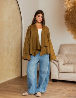 Pure Linen Fringe Jacket – Olive