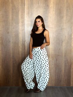 Polka Dot Balloon Pants – White