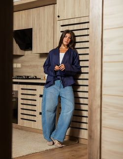 Pure Linen Fringe Jacket – Navy