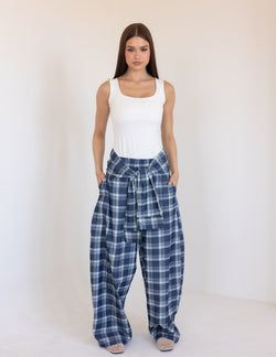 Plaid Tie Pants – Blue
