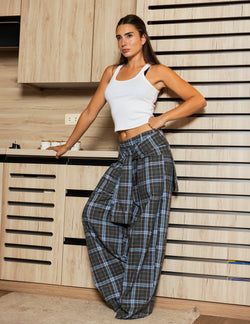 Plaid Tie Pants – Olive