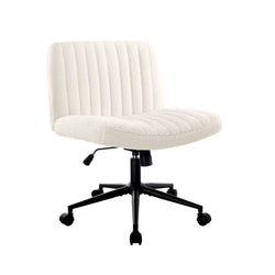 Office Chair Wide Seat with Wheels Sherpa White