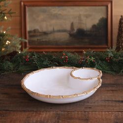 ColorVIDA Bamboo Large Chip & Dip Bowl – White & Natural