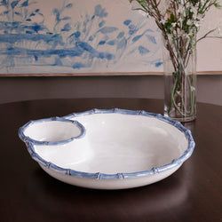 ColorVIDA Bamboo Large Chip & Dip Bowl – White & Blue