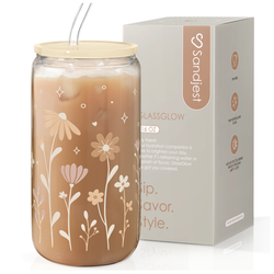 Glass Acrylic Lid 16oz – Floral