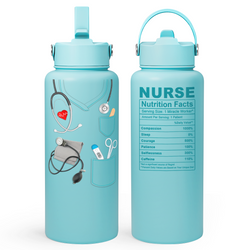 Straw Lid Water Bottle 32oz – Mint Nurse