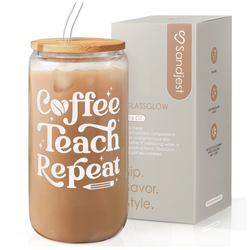 Glass Bamboo Lid 16oz – Teacher Coffee
