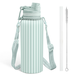 Water Bottle w/ Strap 32oz – Mint Stripe
