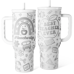Best Teacher Ever Tumbler 40oz, Stainless Steel Insulated Coffee Travel Cups with Handle, Teacher Appreciation Gifts for Women, Teachers Gift for Valentines Farewell Birthday Christmas Teacher's Day