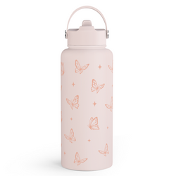 Straw Lid Water Bottle 32oz – Pink Butterfly