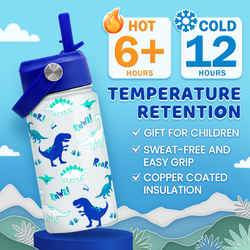 Kids Water Bottle 12oz – Blue Dinosaur