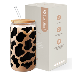 Glass Bamboo Lid 16oz – Black Cow Skin
