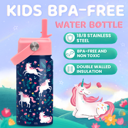 Kids Water Bottle 12oz – Blue Unicorn