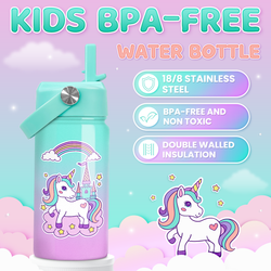 Kids Water Bottle 12oz – Purple Unicorn