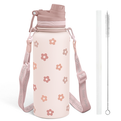 Water Bottle w/ Strap 32oz – Brown Daisy