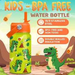 Kids Water Bottle 12oz – Green Dinosaur