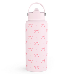 Straw Lid Water Bottle 32oz – Pink Bow