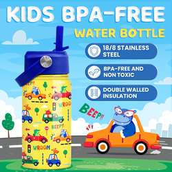 Kids Water Bottle 12oz – Yellow Vehicle