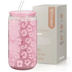 Glass Acrylic Lid 16oz – Pink Leopard