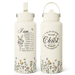 Straw Lid Water Bottle 32oz – Beige Christian