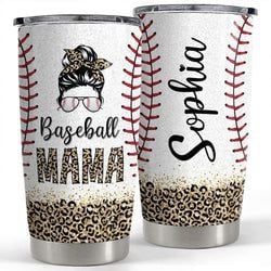 Personalized Tumbler – Mom Baseball Mama Leopard